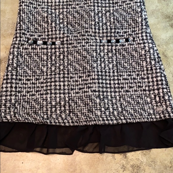 Designer Girls black and white  plaid wool dress with feathers! - Picture 2 of 7